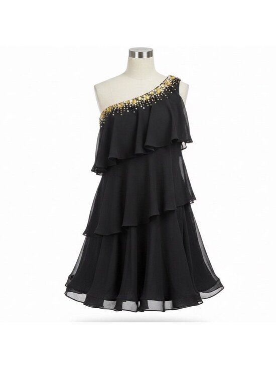 Calvin Klein Dresses & Skirts - Calvin Klein Womens Black One-Shoulder Ruffle Layered Dress With Beaded Detail